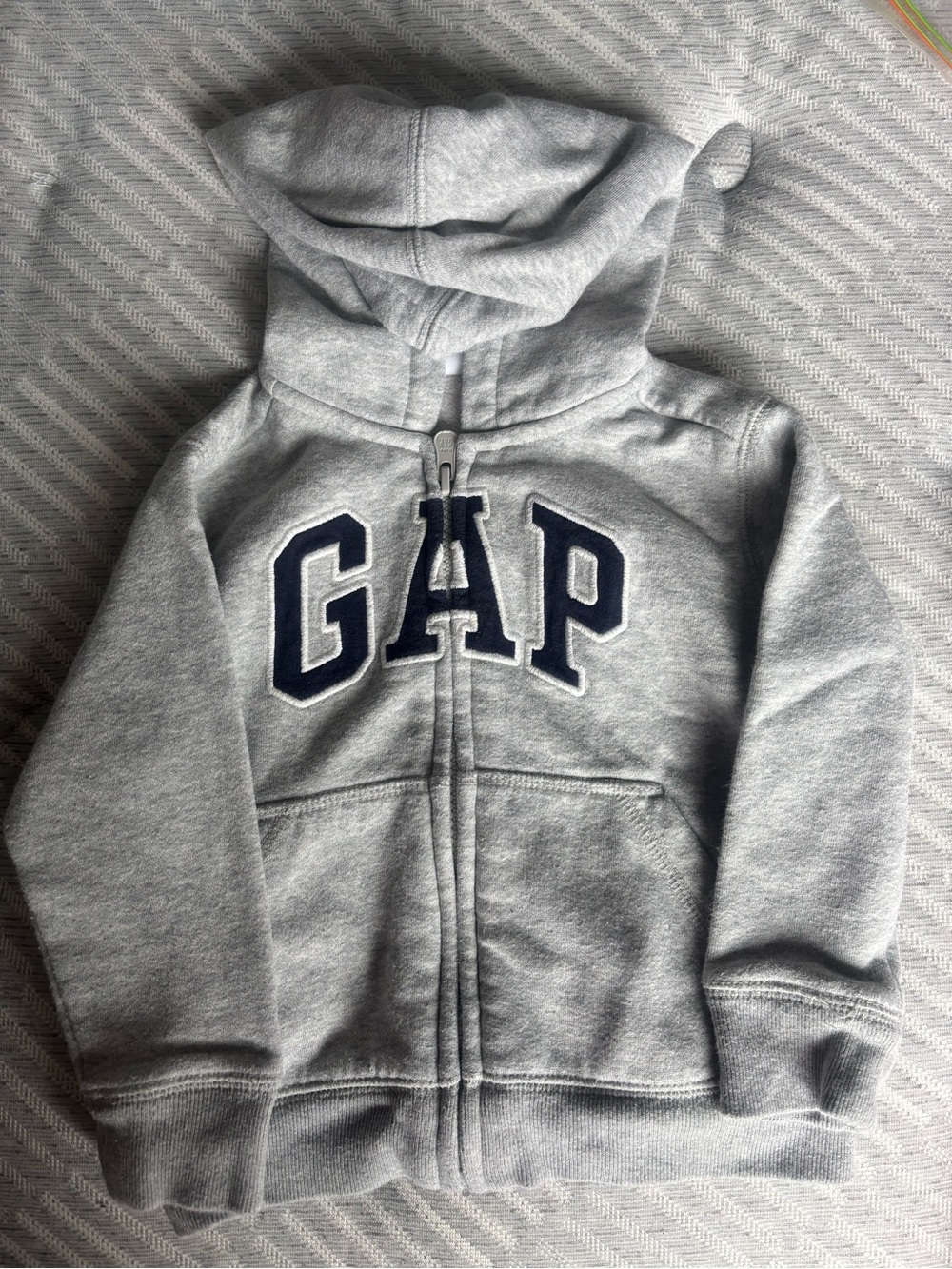 GAP Light Gray Hoodie with Navy Logo Letters
